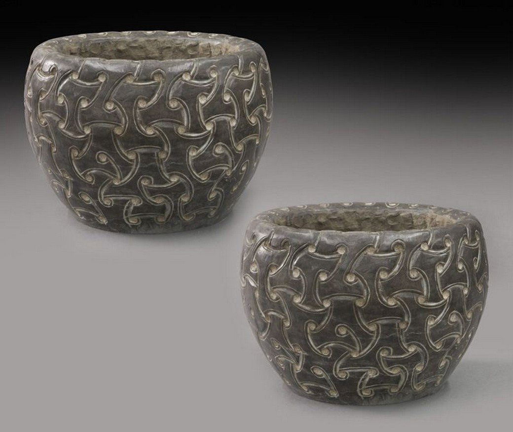 Pr. Celtic style carved black stone jardinieres (1 of 7)