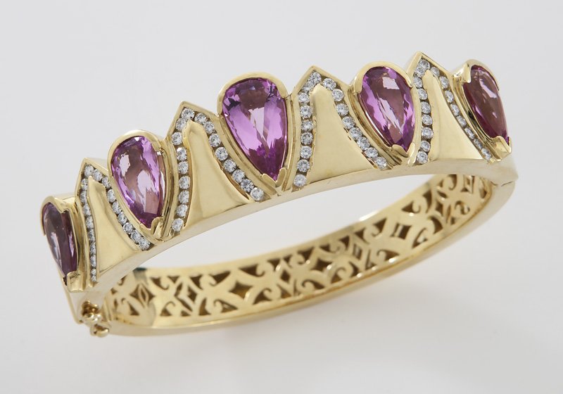 18K gold, diamond and pink topaz cuff bracelet (1 of 3)