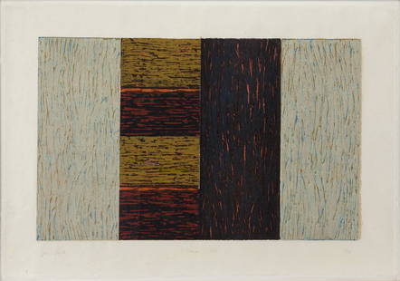 Sean Scully "Stranger" woodcut on Okawara paper,: Sean Scully "Stranger" woodcut on Okawara paper, 1987. Signed, titled, dated, and numbered to the lower margin. Ed. 15/30. Sheet: 33.5"H x 48.5"W; Frame: 37.125"H x 52"W. Published by Diane Villani Ed