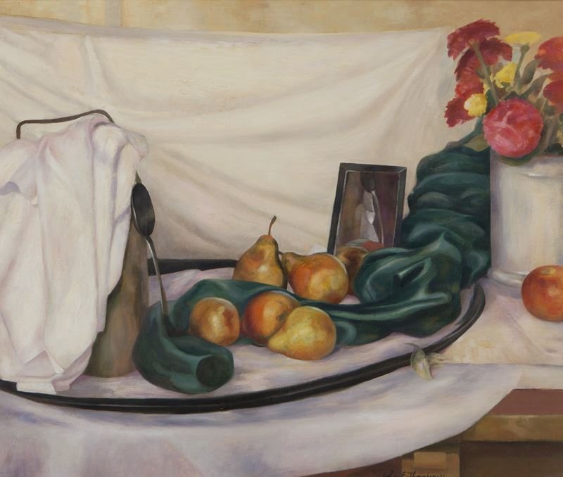John E. Thompson "Untitled (Still life with pears): John E. Thompson "Untitled (Still life with pears) oil on canvas, 1936. Signed and dated lower right, "John E Thompson 36". Canvas: 27.25"H x 32.25"W; Frame: 32.75"H x 37.75"W, John Edward Thompson (A