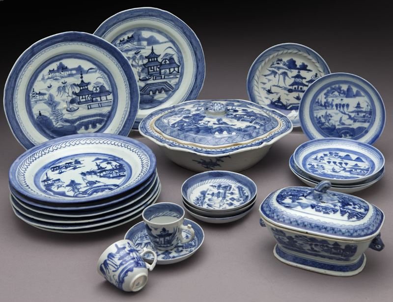 21 Pcs. Antique blue/white Canton export porcelain (1 of 7)