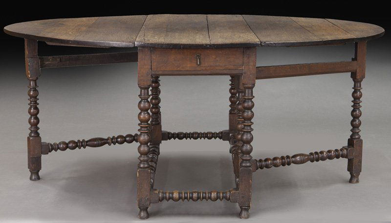 Large 18th C. English oak oval gateleg table (1 of 9)