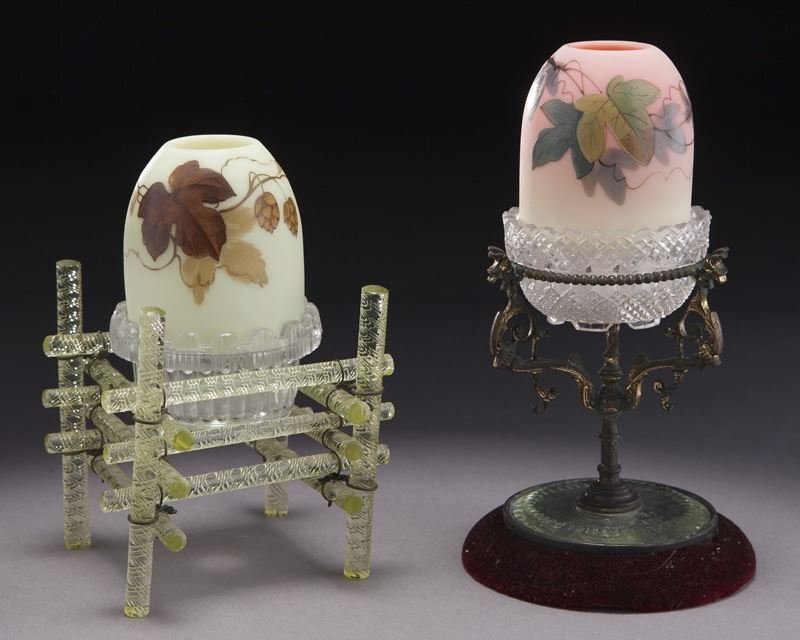 (2) Webb Burmese fairy lamps with unusual stands (1 of 5)