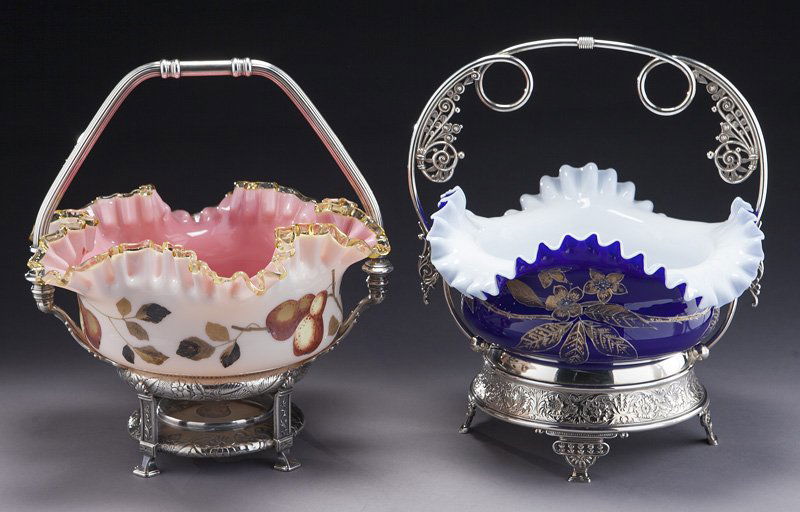 (2) Victorian art glass brides baskets (1 of 6)