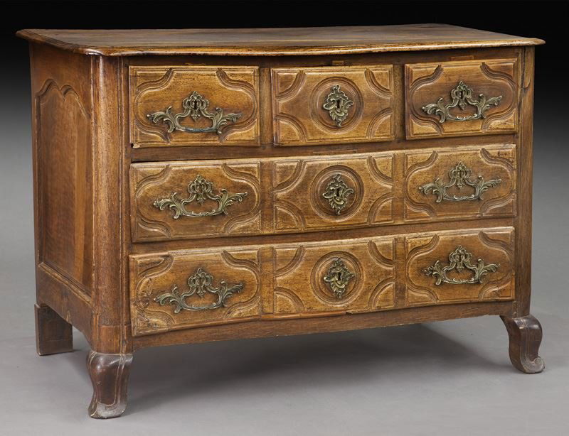 18th C. Country French walnut 5-drawer commode (1 of 8)