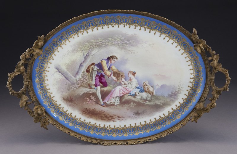 Large Sevres style serving tray set in an ormolu (1 of 4)