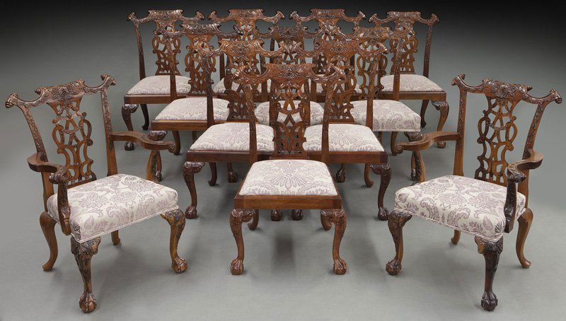 (12) ornately carved Chippendale style chairs (1 of 9)