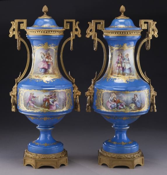Pr. Large Sevres style lidded urns (1 of 6)