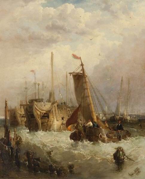 James Webb "Boats in the Harbor" oil on canvas, (1 of 6)