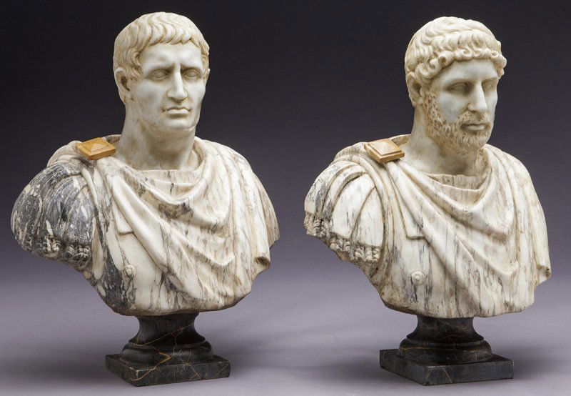 (2) Carved classical marble busts of Roman emperor (1 of 7)