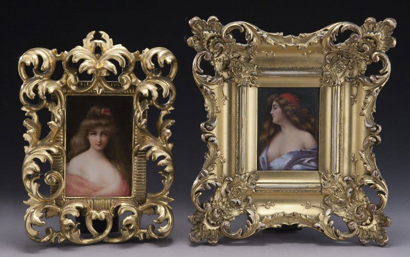 (2) German painted porcelain plaques, (1 of 6)