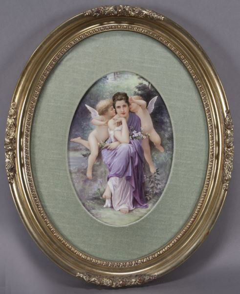 Large oval gilt framed painted porcelain plaque (1 of 5)