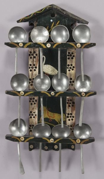Primitive hand painted pewter spoon wall rack (1 of 5)