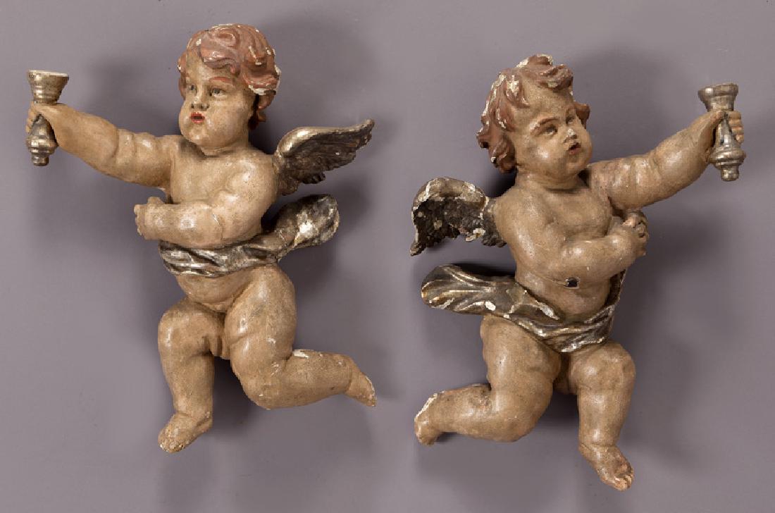 Pr. 18th C. Portuguese baroque polychrome cherubs (1 of 6)
