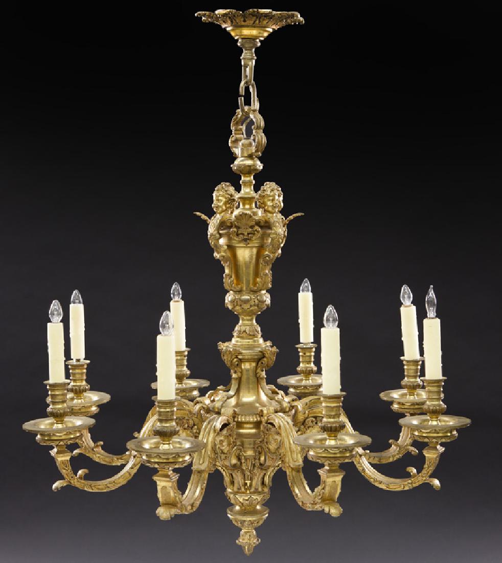 19th C. French gilt bronze 8-light chandelier, (1 of 6)