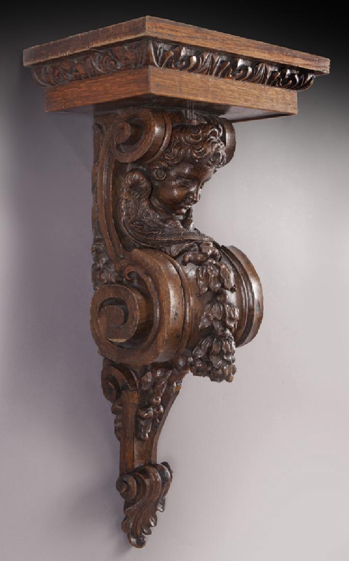 19th C. French carved oak wall bracket, (1 of 8)