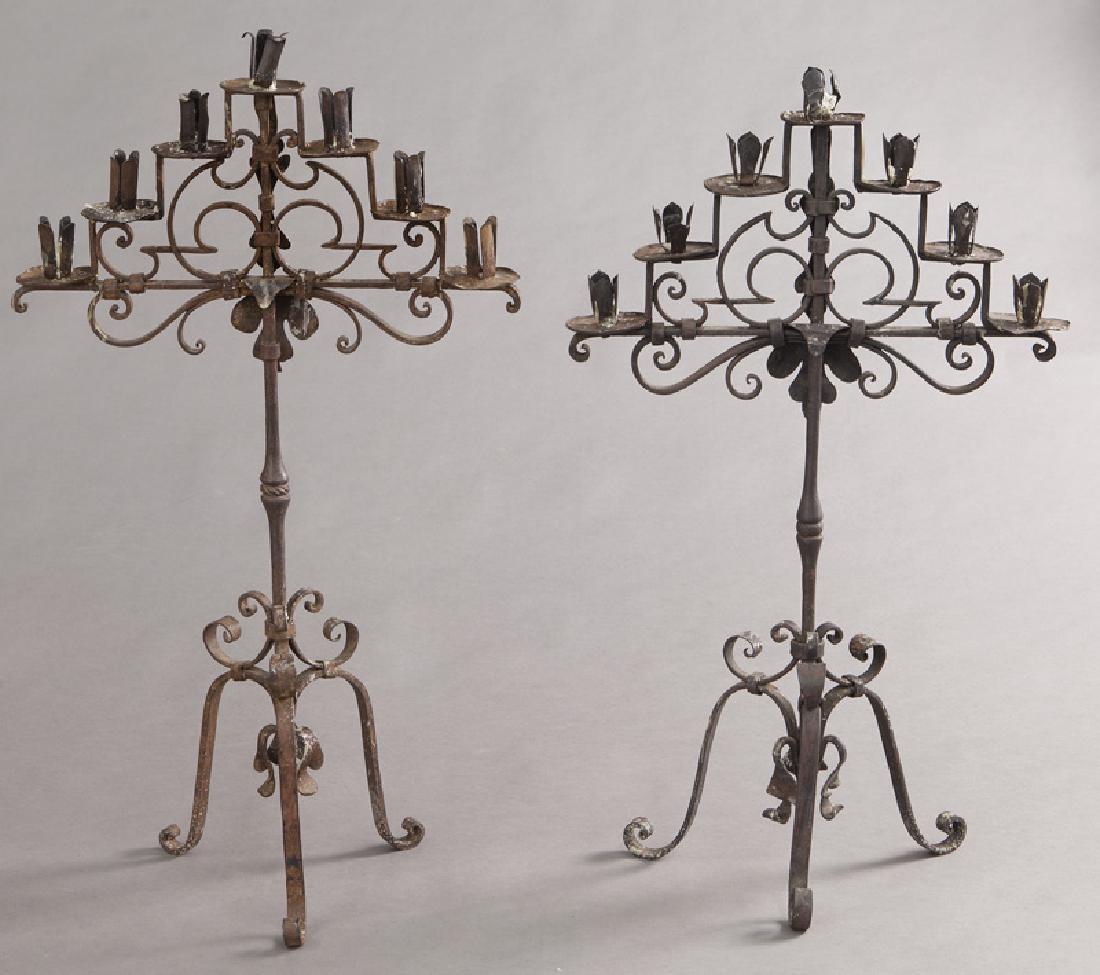 Pr. Italian antique iron 7-light candelabra, (1 of 6)