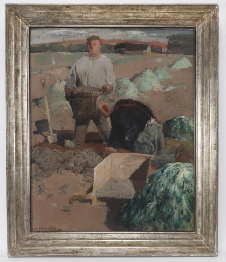 Jacques Maes "Relotte d'automne" oil on canvas,: Jacques Maes "Relotte d'automne" oil on canvas, 1920. Signed and dated lower left, "1920. Jacques Maes". Titled on verso, "Relotte d'automne". Canvas: 31.75"H x 25.75"W; Frame: 38"H x 32"W. Jacques Ma