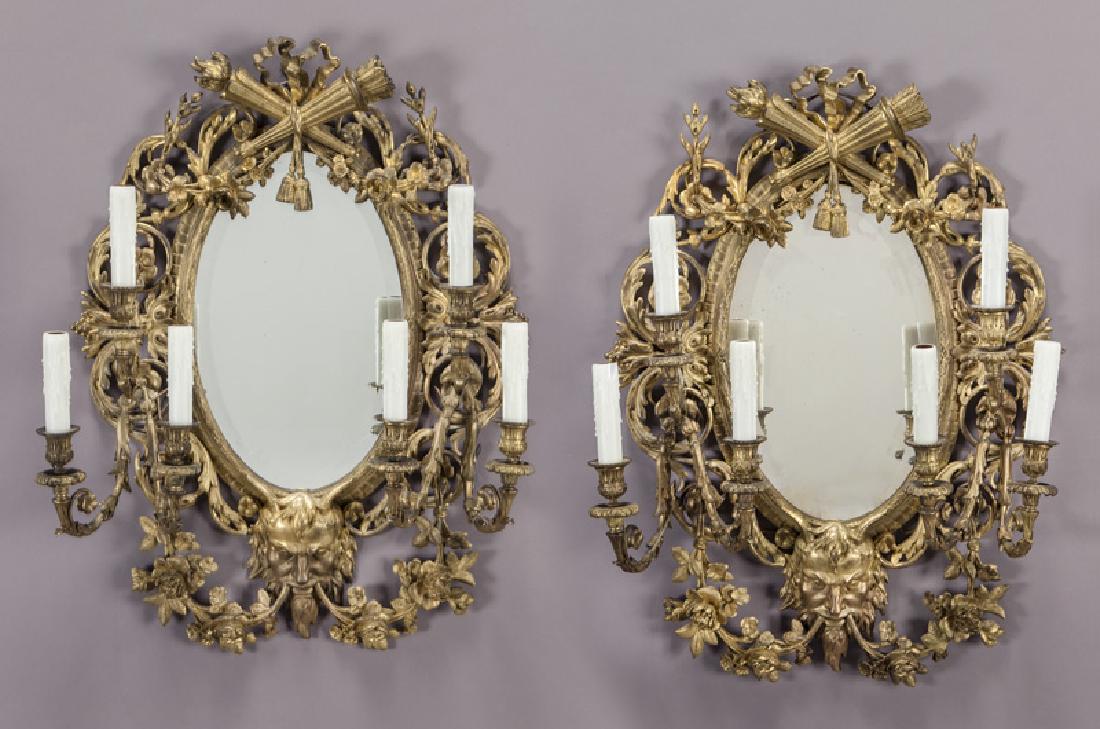 Pr. Louis XVI style 6-light mirrored sconces, (1 of 7)