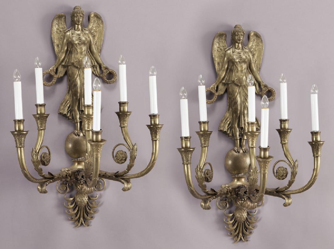 Pr. Empire style dore bronze 6-light sconces, (1 of 6)