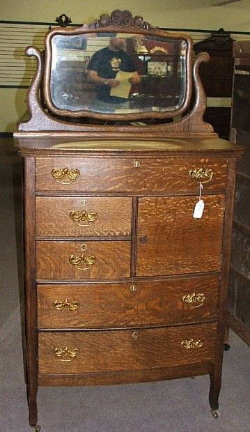 267 Antique Oak Hatbox Highboy Dresser W Mirror Jan 21 2007