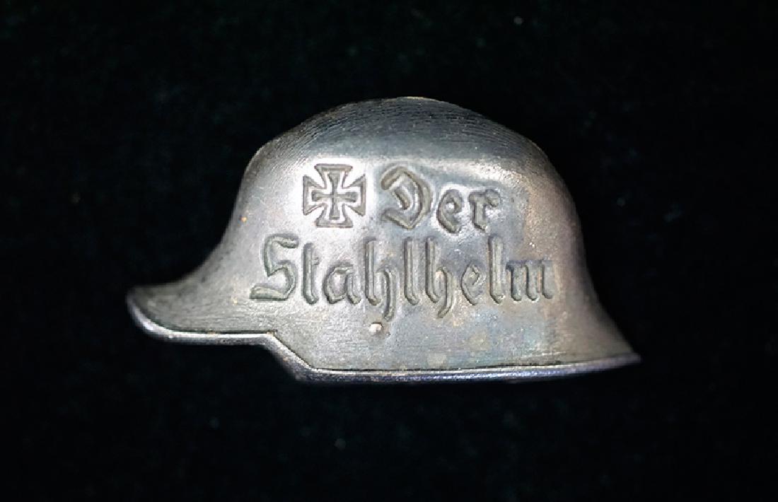 WWII Stahlhelm Membership Pin: German 3rd Reich Stahlhelm Membership Pin; silvered pinback, unmarked -excellent condition