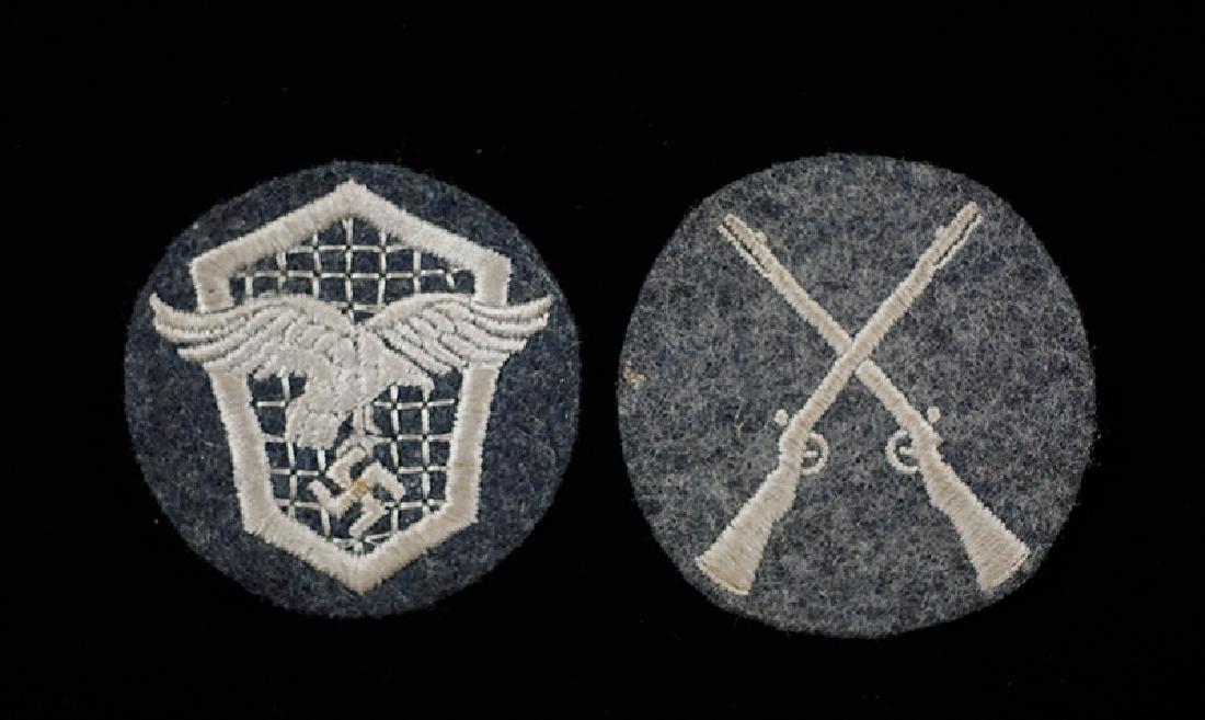 WWII German Luftwaffe Specialty Sleeve Patches -Pair: WW2 Luftwaffe Specialty Patches-2 Each; silver machine-embroidered on blue gray wool; excellent pair.