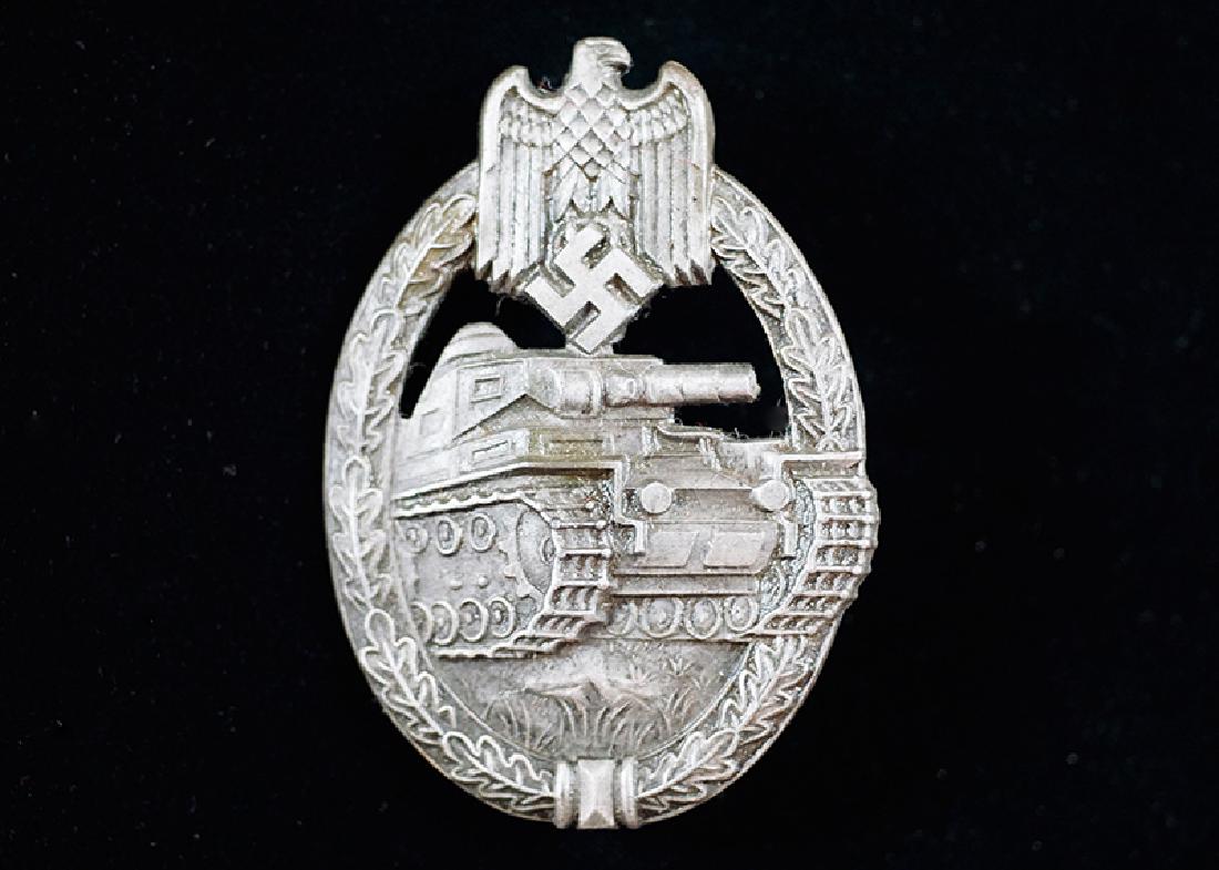 WWII German Panzer Assault Badge: German WW2 Panzer Assault Badge (PAB); mid-war, die forged, semi-hollow back variant; unmarked-excellent.