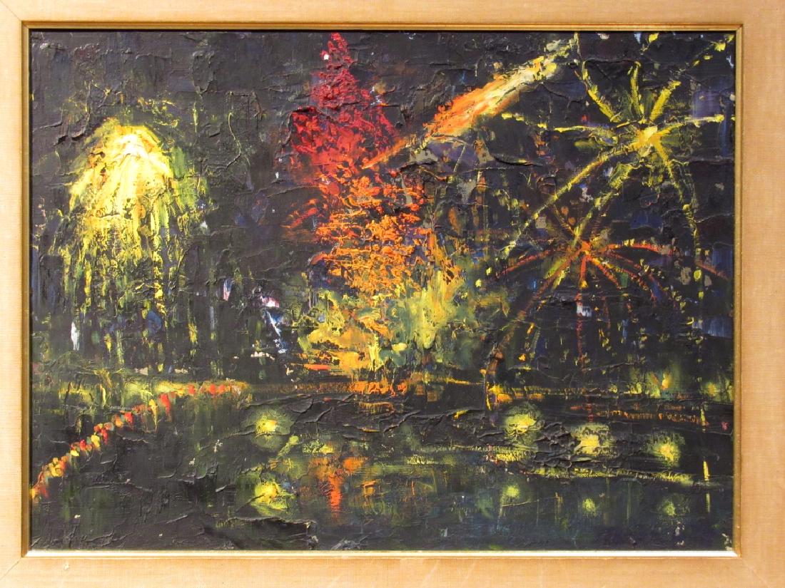Grace Brody - Oil on Canvas: Study of fireworks on a river. Unsigned. 11" X 15" (16" X 20") (From a Central Park West Estate)