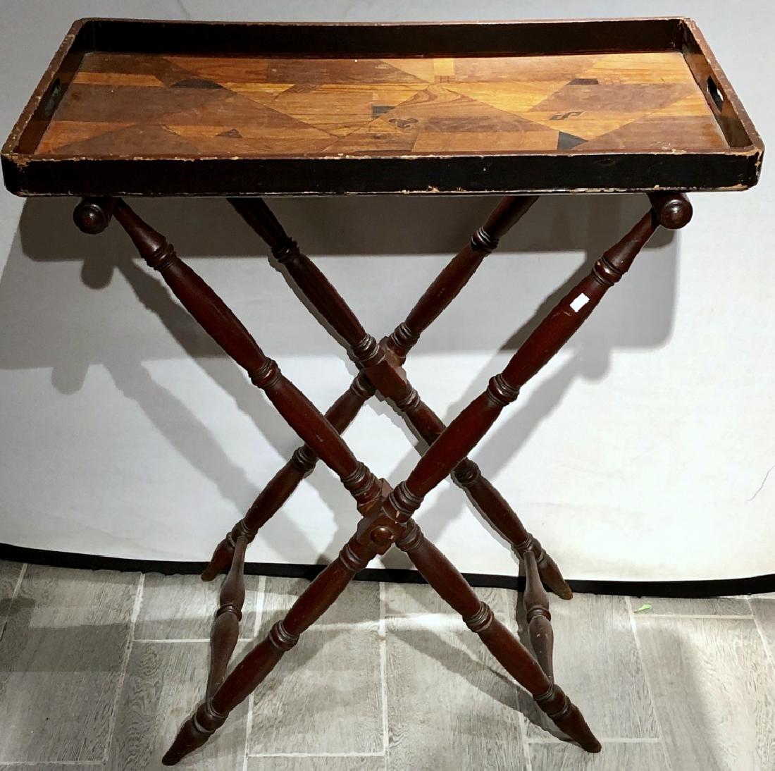 Bamboo Form English Serving Tray Table: Antique English folding tray or serving table 30" W 17" D 34" H