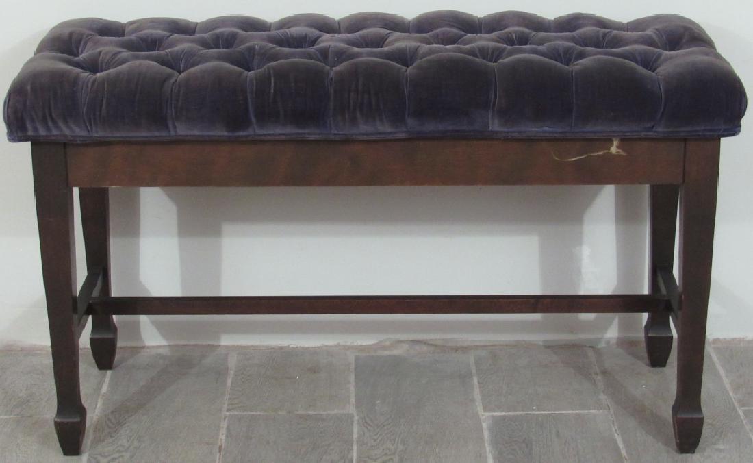 Hepplewhite Style Piano Bench: Button tufted hinged seat. 16" X 37" X 21"h.