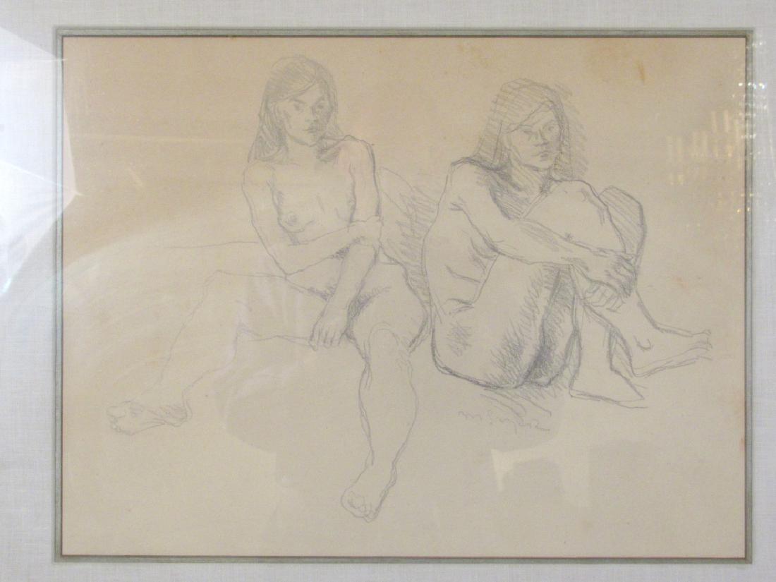 Moses Soyer (American 1899 - 1974) Drawing: Pencil drawing, 2 female nudes. Signed lower middle. 21" X 16" (29" X 24")