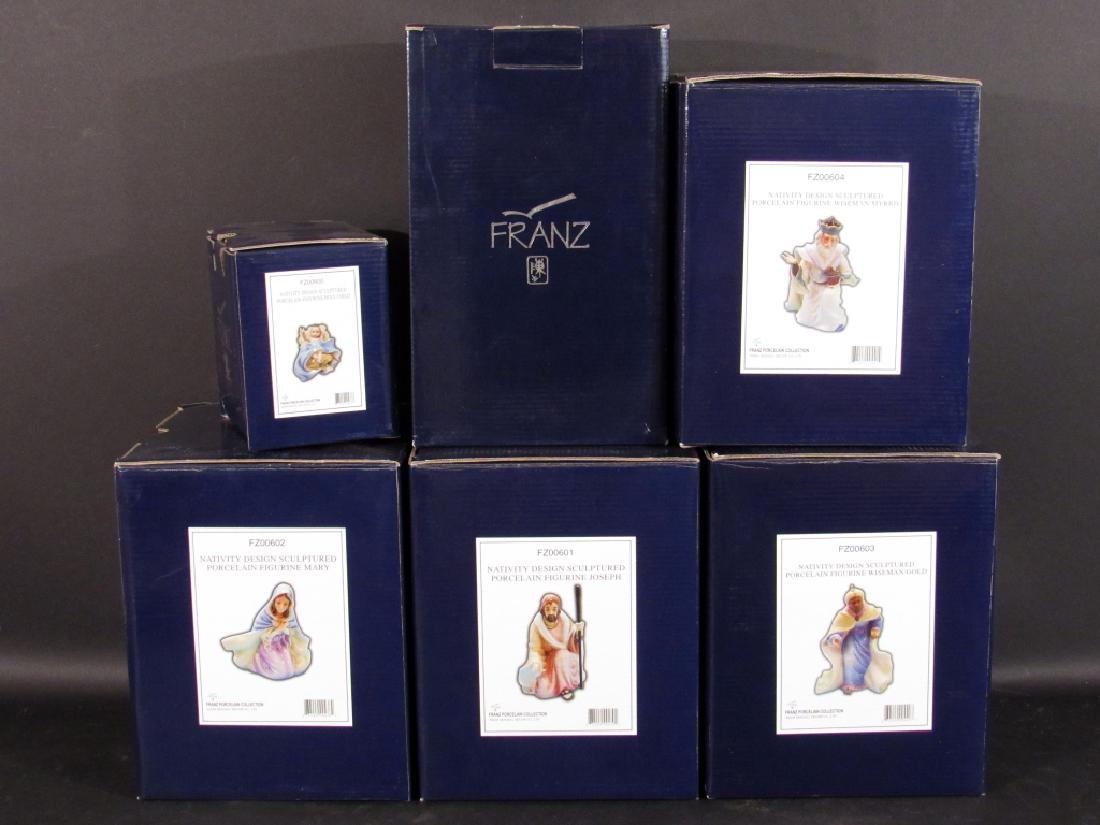 6 Piece Franz Porcelain Nativity Set: Mary, Joseph, Holy Child, 3 Wisemen. All in original boxes and in original condition.