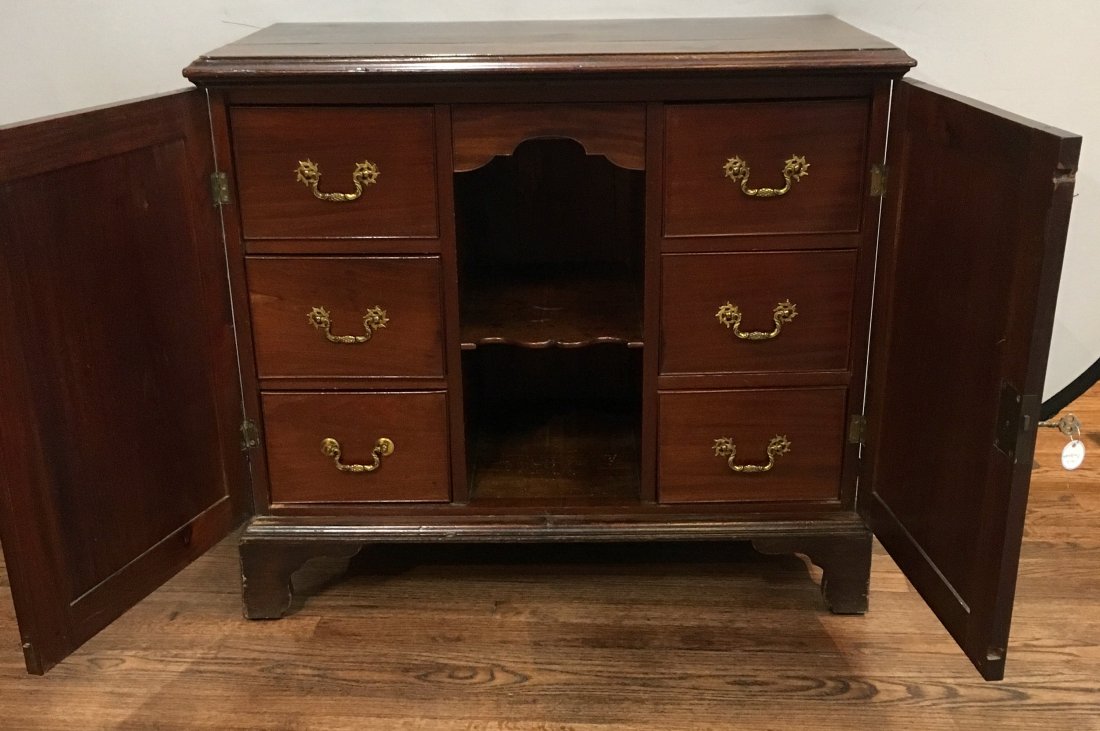 Antique mahogany chest w/ hidden drawer, lock, key (1 of 9)