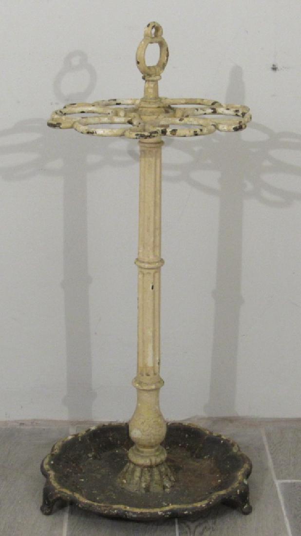 Cast Iron Umbrella Stand: Painted "shabby chic." style. 14"dia X 31" h