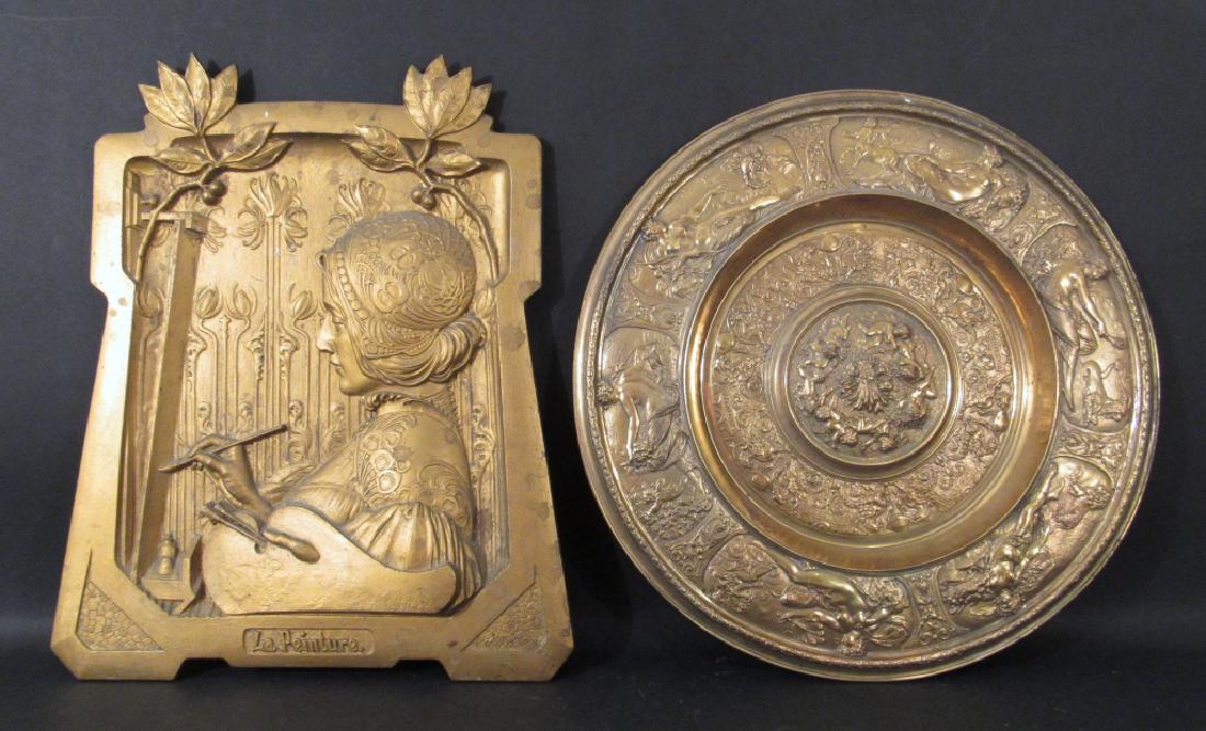 2 Large Gilt Iron Plaques. (1 of 7)