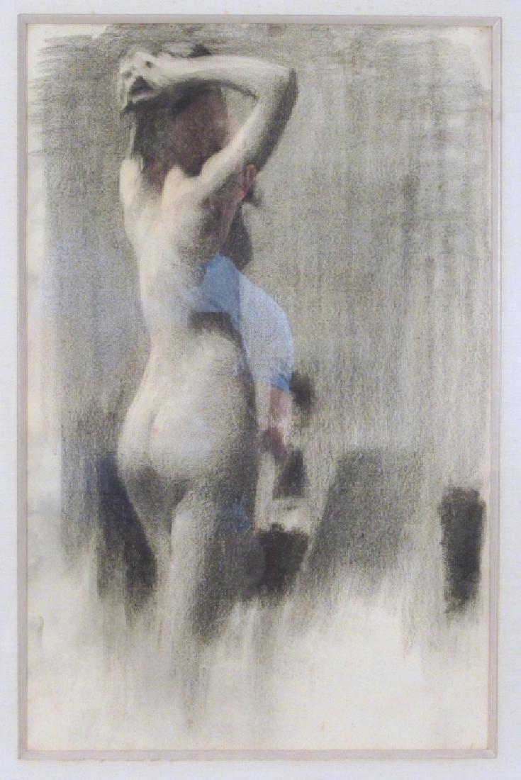 Manner of Raphael Soyer - Charcoal on Paper: Study of a standing female nude in studio. Unsigned. FAR Gallery label on verso. 21" X 13" (28" X 21")