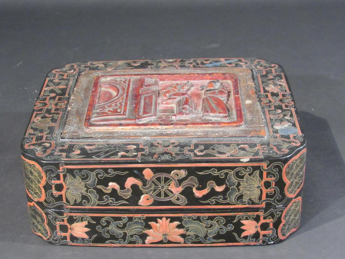 Chinese Black Lacquer Covered Box (1 of 6)
