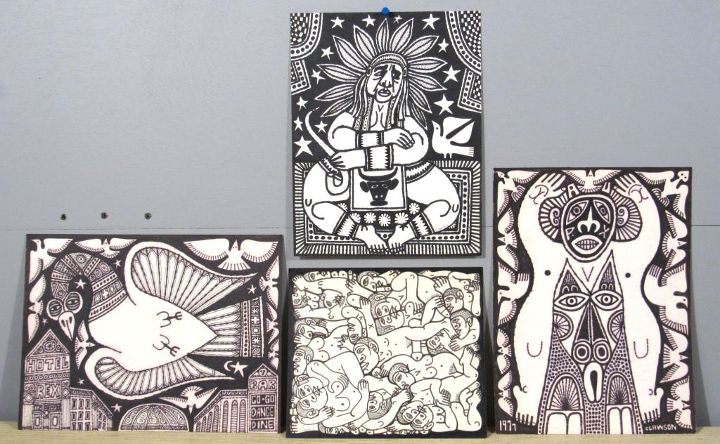 Rex Clawson - (1929-2007) - Four works: Four works. Marker on hard paper. Figural and erotica. Most signed. Largest 9" X 12". From a Long Island private collector.
