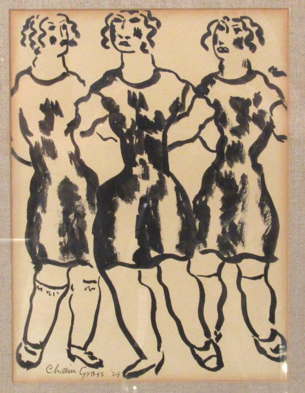Chaim Gross (1904-1991) Watercolor: Watercolor on paper. Three women. Signed lower left dated 1929. Foxing. Tear near top.11" X 8" (18" X 16") From a Long Island private collector.