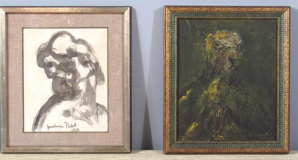 Joachim Probst - (1913-1980) - Two works: Two works. Watercolor and oil. Figures. Signed. (Largest 9" X 7") From a Long Island private collector.