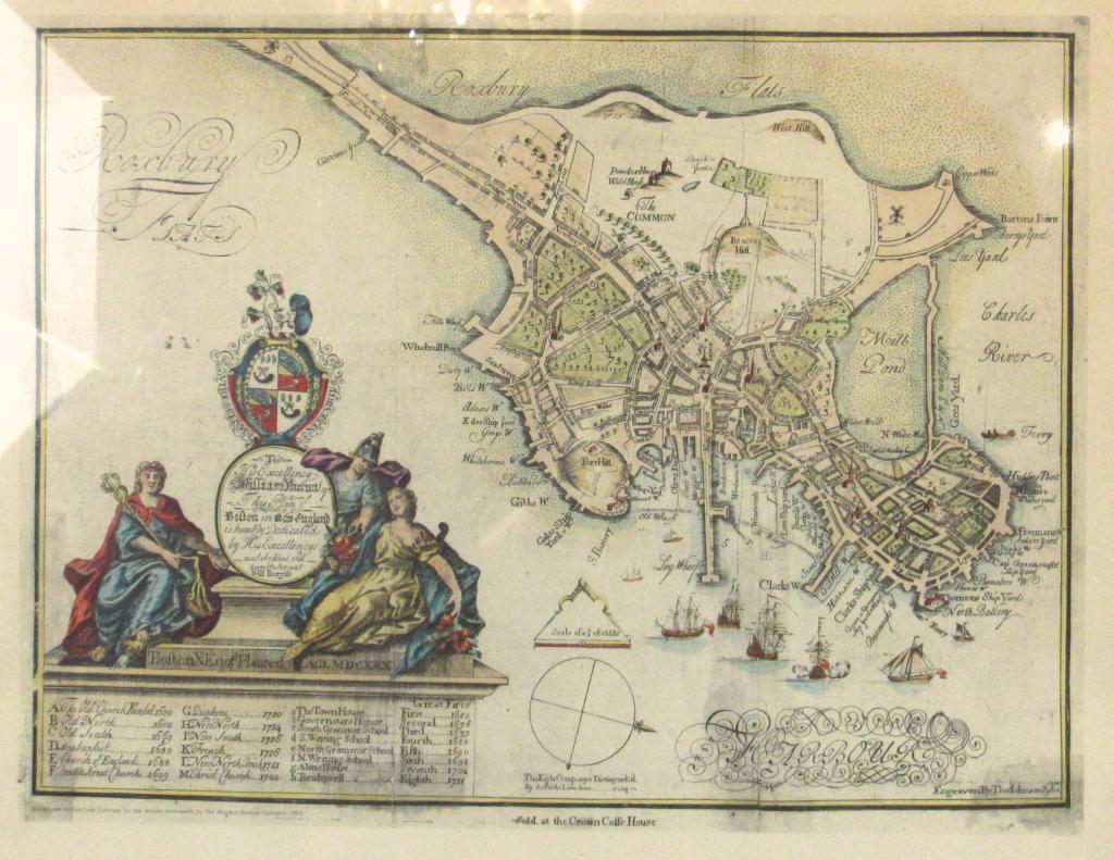 Reproduction Color Map of Old Boston: Reproduction old map, labeled printed 1951, 11.5" X 15" (20" X 18")