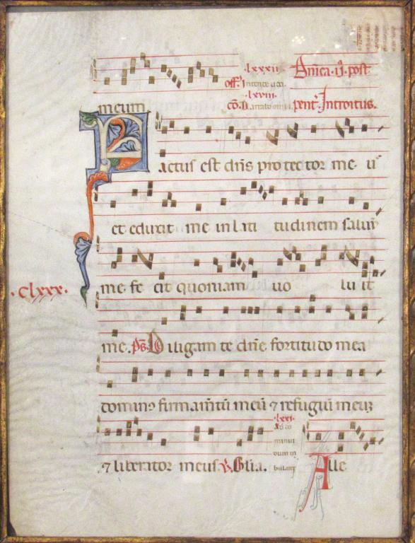 Italian (Latin) Music Manuscript: Framed under glass, 14.5" X 10.75" (18.5" X 14.75")