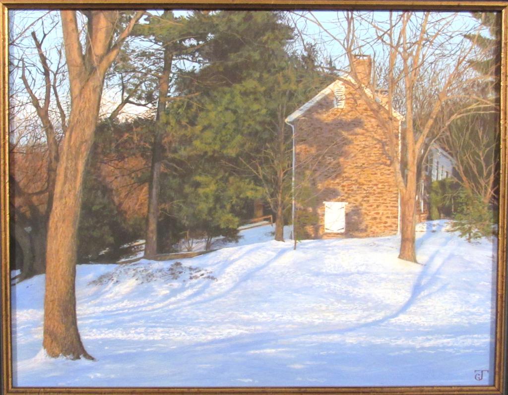 Jeff Gola (American b. 1962) Painting: Egg Tempura on board."The John Holcombe House" Initialed lower right, signed dated and titled on verso. 2008 Lambertville Historical Peoples Choice Award Winner. 14" X 18" (20" X 24") (Staten Island P