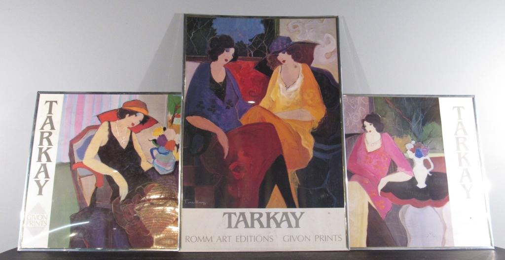 3 Tarkay Posters: 3 framed reproduction prints of works by Itzchak Tarkay. Romm Art Editions, Givon Prints. 36" X 24"