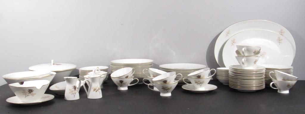 Rosenthal "Shadow Rose" Dinner Set: 2 platters, 2 large bowls (one cover) 2 smaller bowls, 2 creamers, 2 covered sugars, gravy bowl, oval dish, 8 dinner plates, 11 shallow bowls, 10 small dishes, 9 small bowls, 12 small plates, 13 cups,