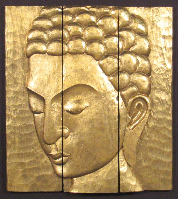 Large Buddha / Quan Yin Gilt Carved Art Panel (1 of 6)