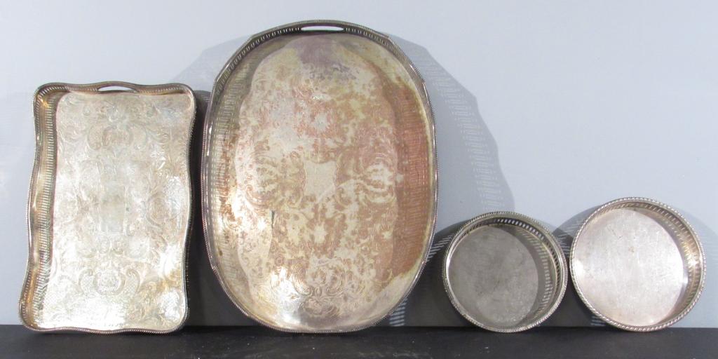 4 Silverplated Galleried Trays (1 of 6)
