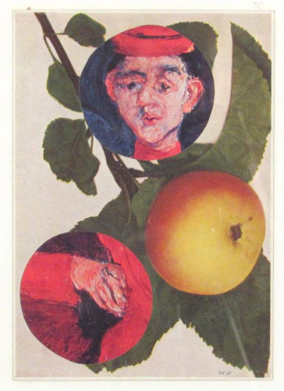 Jiri Kolar (Czech, 1914-2002) - Collage: Collage on paper, figure and fruit, signed lower right in pen, dated 1972. 8.5" X 6" ( 13" X !0")