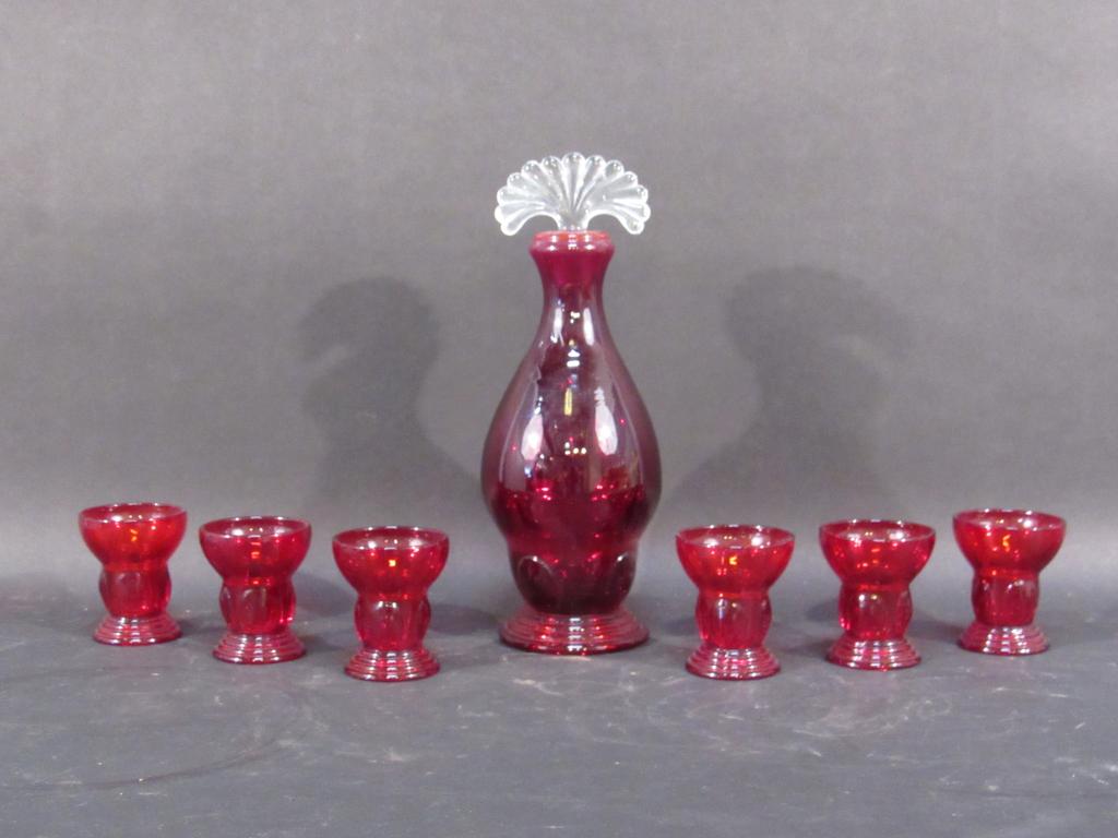 7 Piece Ruby Glass Liqueur Set (1 of 3)